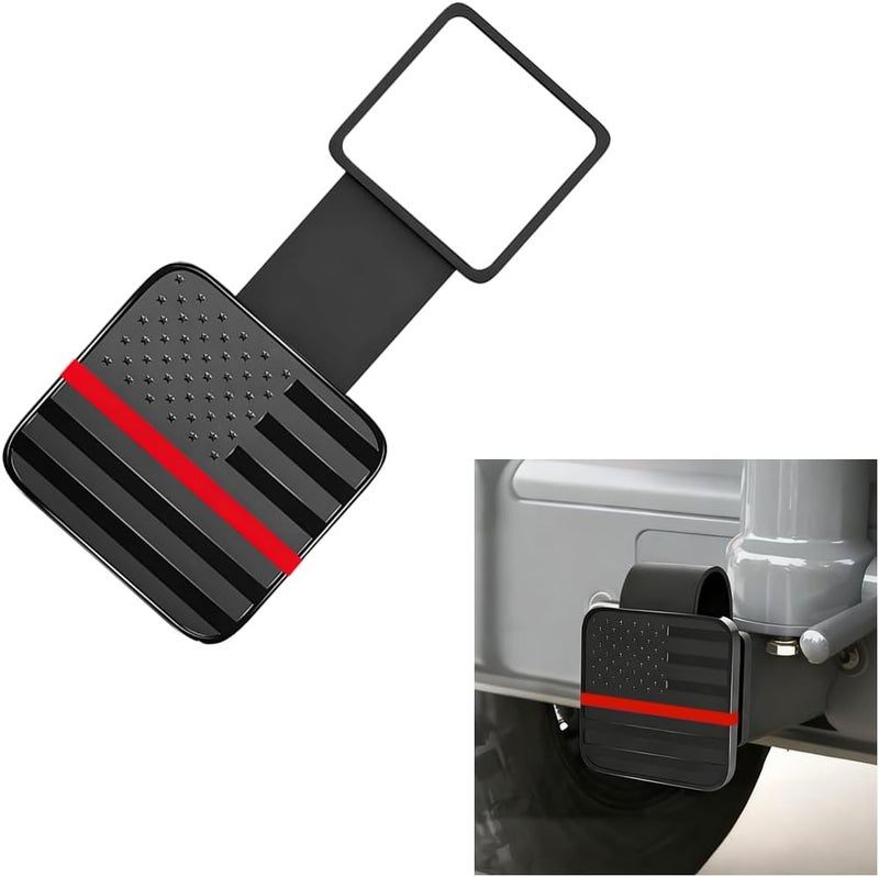 Sandfren 2 Inch Trailer Hitch Cover, American Flag Vehicle Square Mouth Protection Hook Dust-Proof Plug Cap, Auto Receiver Tube Hitch Plug Insert Accessories, Universal for SUV Truck RV (Black/Red - Image 1
